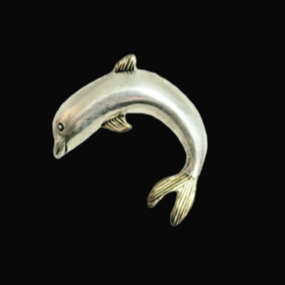 dolphin pendant Jewelry - Silver Dolphin Pendant with Gold Fins and Flipper